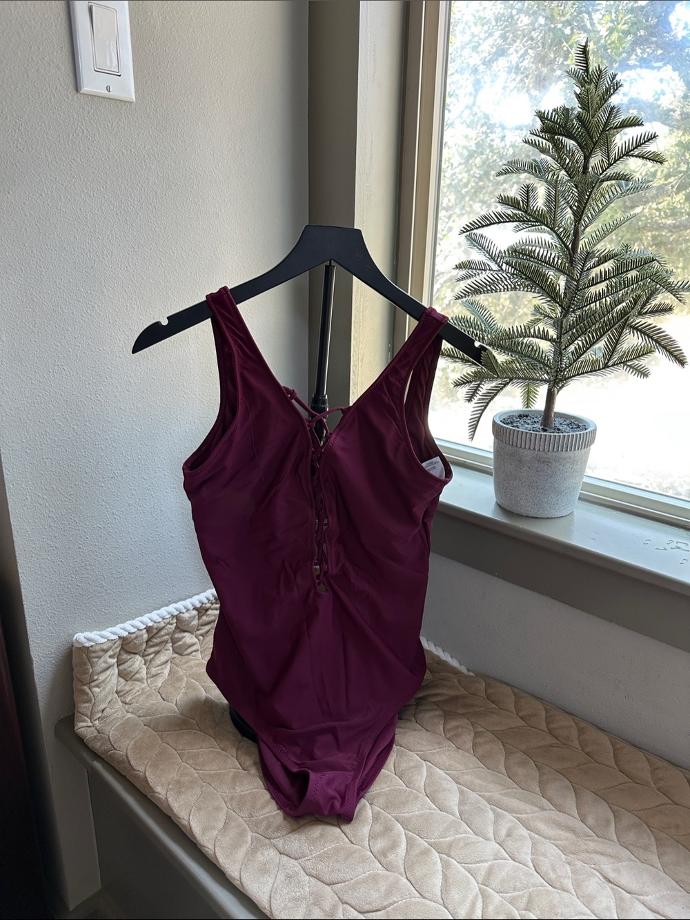 Mossimo Supply Co. Lace-Up Burgundy One-Piece Swimsuit